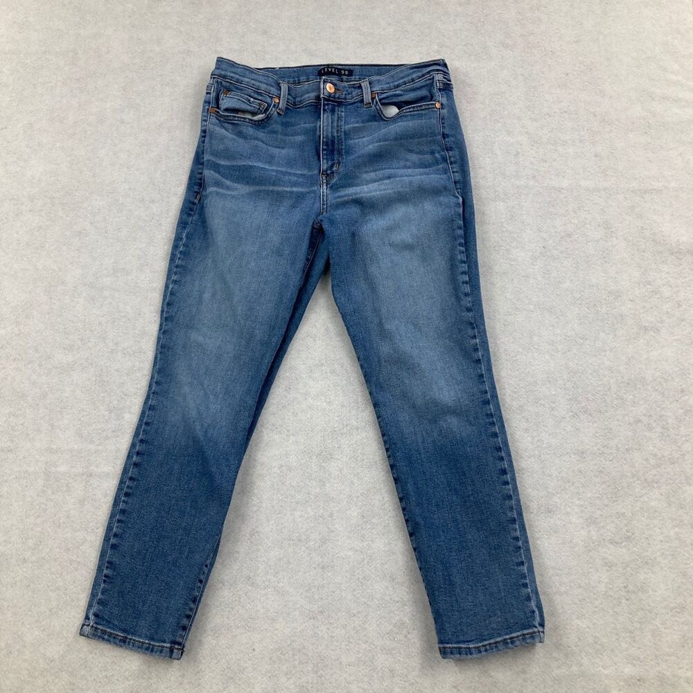Level 99 Women's Size 14 Mid-Rise Slim Ankle Jeans Blue Stretch Denim 5-Pocket